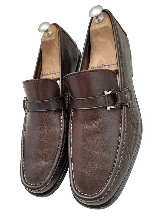 $1090 Salvatore Ferragamo Mens Silver Gancini Bit Leather Shoes Loafers 8.5 E main image 5